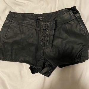 Leather lace up shorts